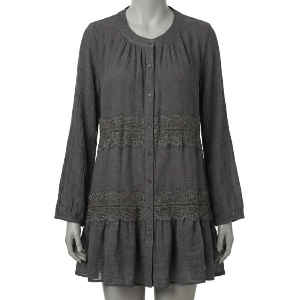 Miilla Dress S Gray Long Sleeve Boho Semi Sheer Peasant Victorian Romantic Goth